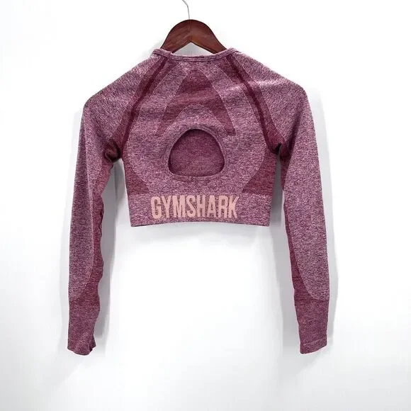 Gymshark Pink Flex Sports Cropped Long Sleeve Athletic Top Thumbholes - Picture 4 of 8